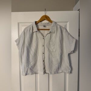 Old Navy White Gauze Button Up Short Sleeve Shirt Size Large